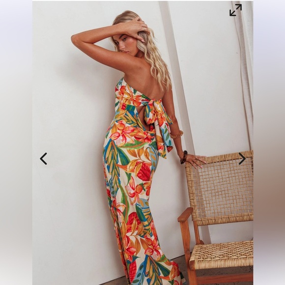 DRESS FORUM Super Bloom Linen Blend Strapless Maxi Botanical Garden Size M - Picture 1 of 12